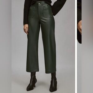 The Colette Faux Leather Crop Wide-Leg Pants by Maeve green pants comfortable